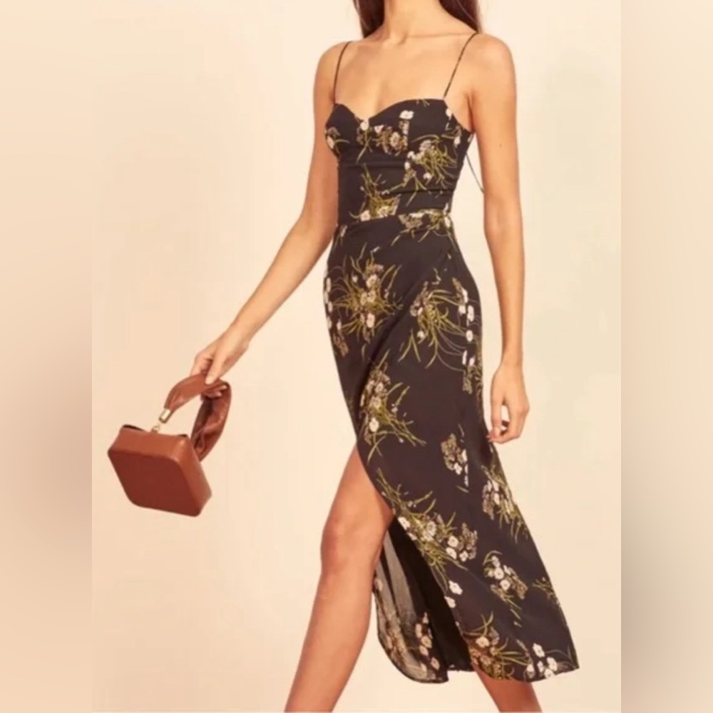 Reformation Kourtney Midi Dress Size 6 Veuve Black Floral